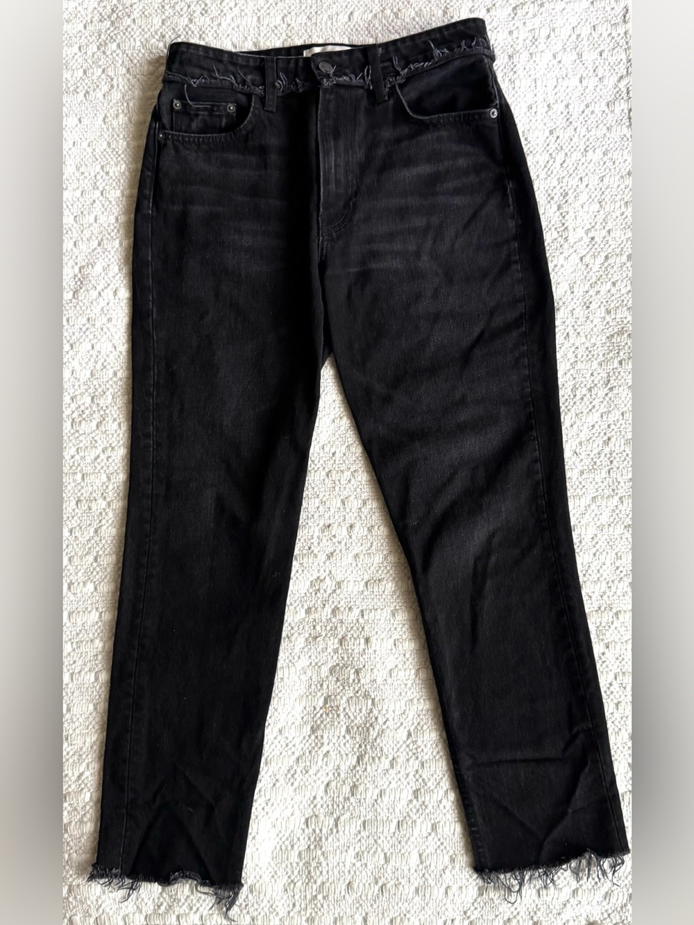 Reformation High-Waist Straight Leg Black Jeans Raw Hem Sz 27